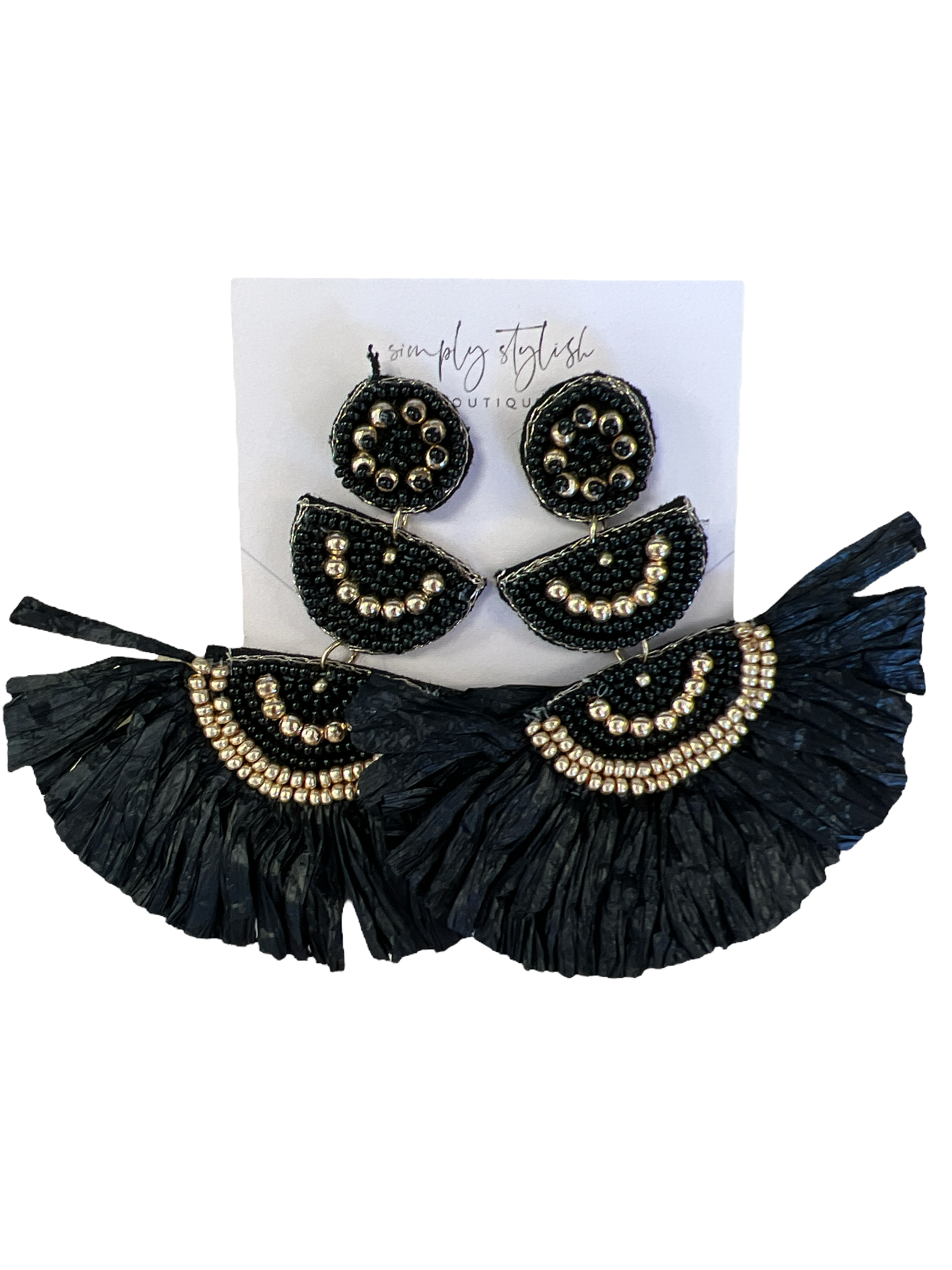 Wedge Bead Fan Tassel Earrings - Black-999 Distress-Simply Stylish Boutique-Simply Stylish Boutique | Women’s & Kid’s Fashion | Paducah, KY