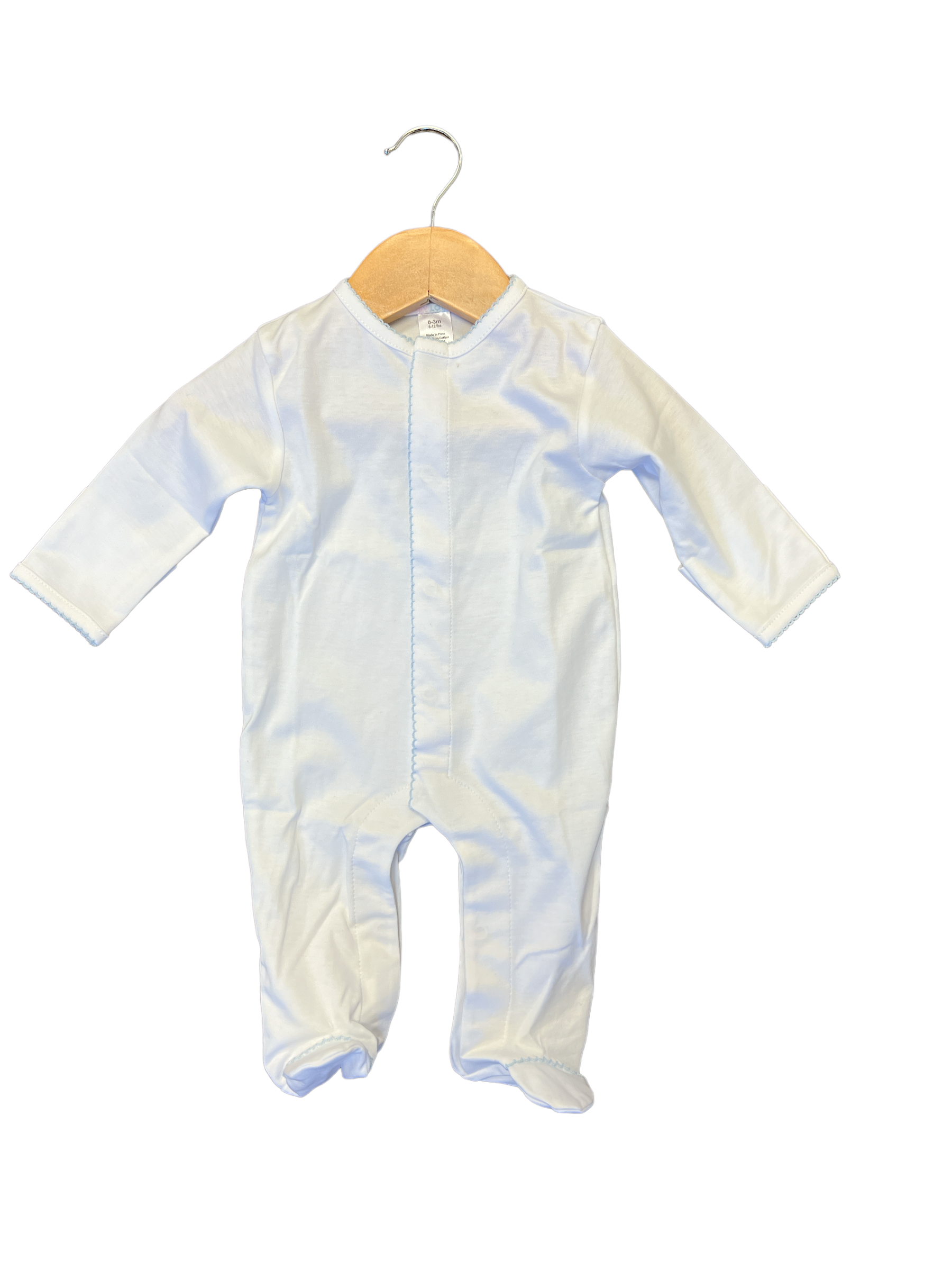 White Pima Footie Blue Trim-520 Baby & Kids Gifts-Simply Stylish Boutique-Simply Stylish Boutique | Women’s & Kid’s Fashion | Paducah, KY